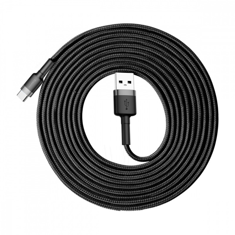 Фото Дата кабель Baseus Cafule Type-C Cable 2A (3m) (CATKLF) (Чорний / Сірий) в маназині vchehle.ua