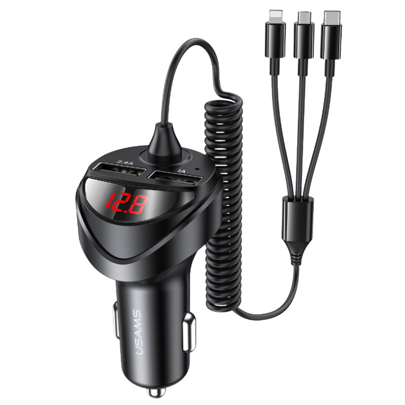 

АЗП Usams US-CC119 C22 (2USB / 3.4A) + 3in1 combo кабель (Чорний) 1109319