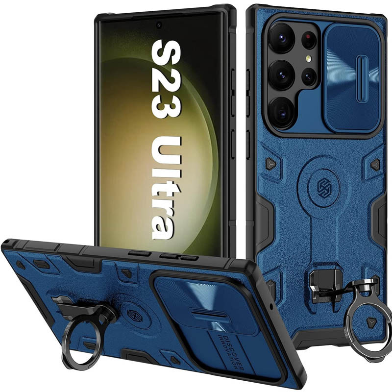 Замовити TPU+PC чохол Nillkin CamShield Armor Pro no logo (шторка на камеру) на Samsung Galaxy S23 Ultra (Синій) на vchehle.ua