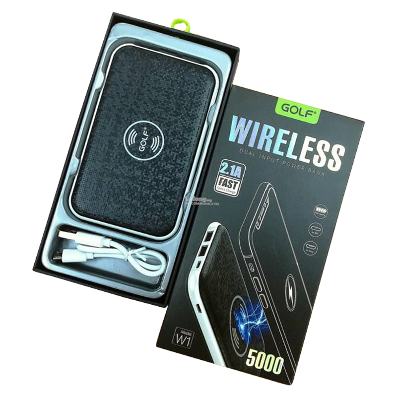 Фото Портативное беспроводное ЗУ GOLF W1 с выходом Lightning / MicroUSB + кабель MicroUSB (5000 mAh) (Черный) на vchehle.ua
