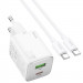 Фото МЗП Hoco N41 Almighty PD20W+QC3.0 (1USB-A/1C) + кабель Type-C to Type-C (White) в маназині vchehle.ua