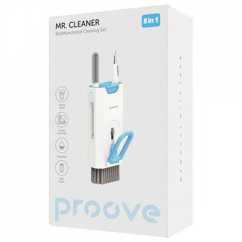 Фото Багатофункціональний набір для чищення гаджетів Proove Mr. Cleaner 8in1 (White) на vchehle.ua