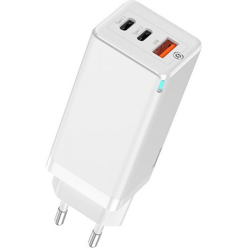 

СЗУ Baseus GaN Quick Travel Charger 65W (2 Type-C + 1USB) (White) 1166948