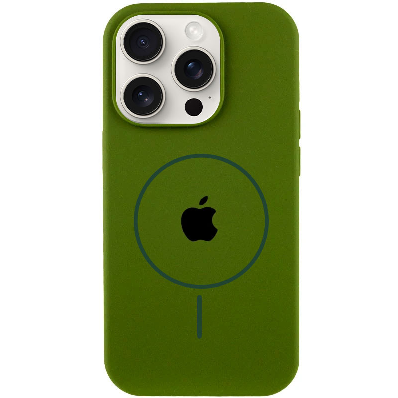 Чохол Silicone Case Full Protective (AA) with Magnetic Safe на Apple iPhone 14 Pro Max (6.7") (Зелений / Dark Olive)