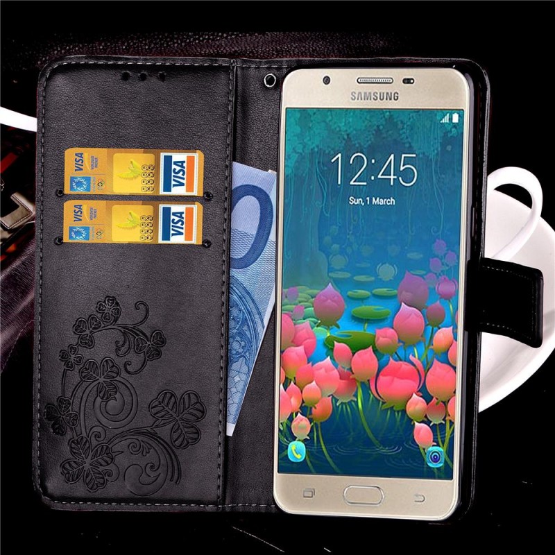 Фото Кожаный чехол (книжка) Four-leaf Clover с визитницей для Samsung A510F Galaxy A5 (2016) (Черный) на vchehle.ua