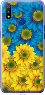 Чехол Жёлто-голубые цветы для Realme 3 Pro