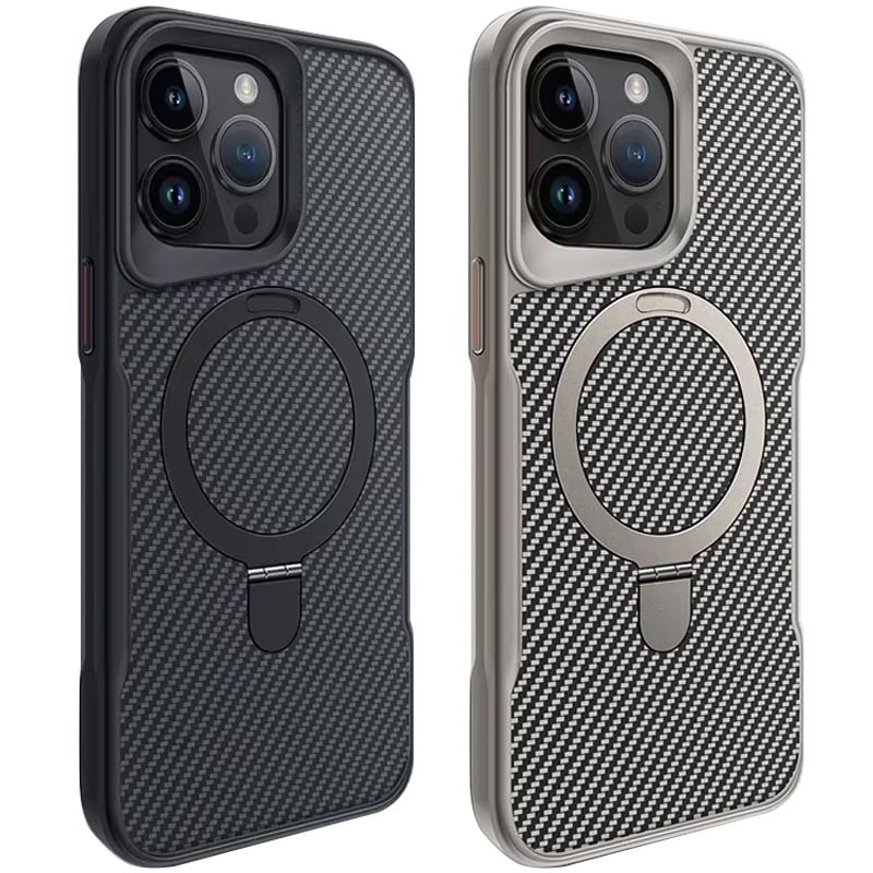 TPU+PC чохол Metal Buttons with Magnetic Safe Carbon Ring на Apple iPhone 15 Pro Max (6.7")