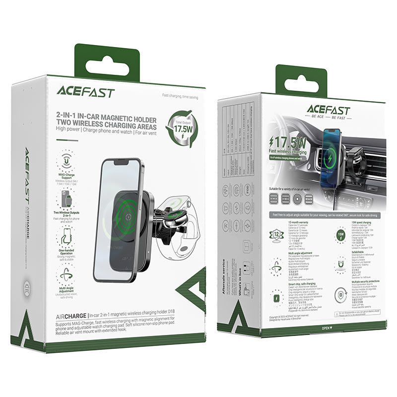 Заказать Автодержатель с БЗУ Acefast D18 2in1 in-car (Black) на vchehle.ua