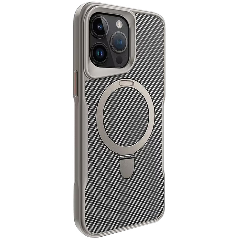 TPU+PC чехол Metal Buttons with Magnetic Safe Carbon Ring для Apple iPhone 15 Pro Max (6.7") (Серый)