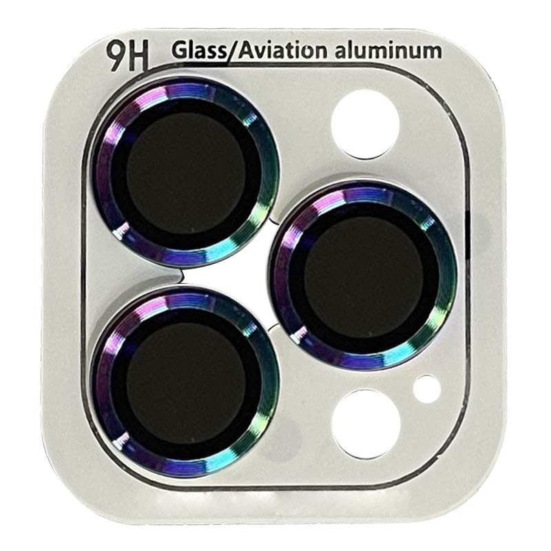 Защитное стекло Metal Classic на камеру (в упак.) для Apple iPhone 14 Pro (6.1") / 14 Pro Max (6.7") (Сиреневый / Rainbow)