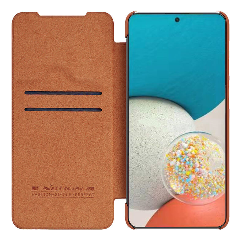 Купить Кожаный чехол (книжка) Nillkin Qin Pro Camshield для Samsung Galaxy A53 5G (Коричневый) на vchehle.ua