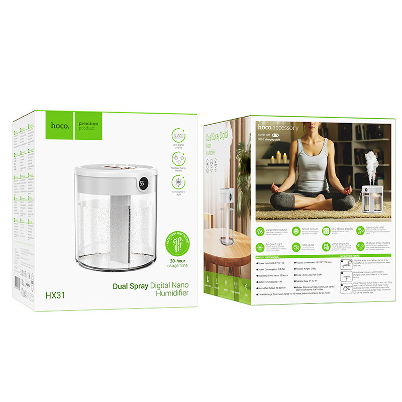 Увлажнитель воздуха Hoco HX31 Dual spray humidifier with digital display (White) в магазине vchehle.ua