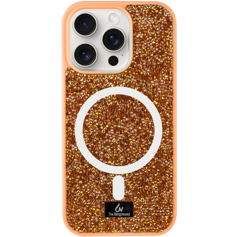 TPU чохол Bling World Rock Diamond with Magnetic Safe на Apple iPhone 15 Pro Max (6.7") (Sunset Gold)