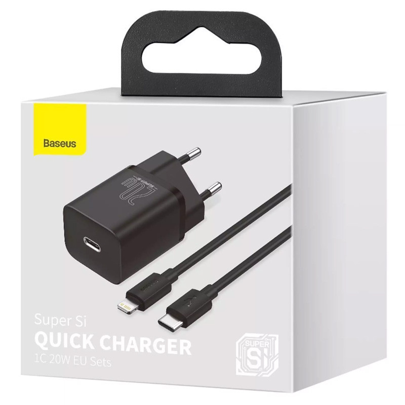 Заказать Уценка СЗУ Baseus Super Si Quick Charger 1C 20W + кабель Type-C to Lightning (TZCCSUP-B) (Дефект упаковки / Черный) на vchehle.ua