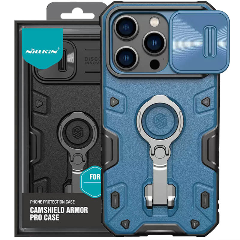 Фото TPU+PC чехол Nillkin Metal CamShield Armor Pro no logo (со шторкой) для Apple iPhone 14 Pro (6.1") (Blue) на vchehle.ua