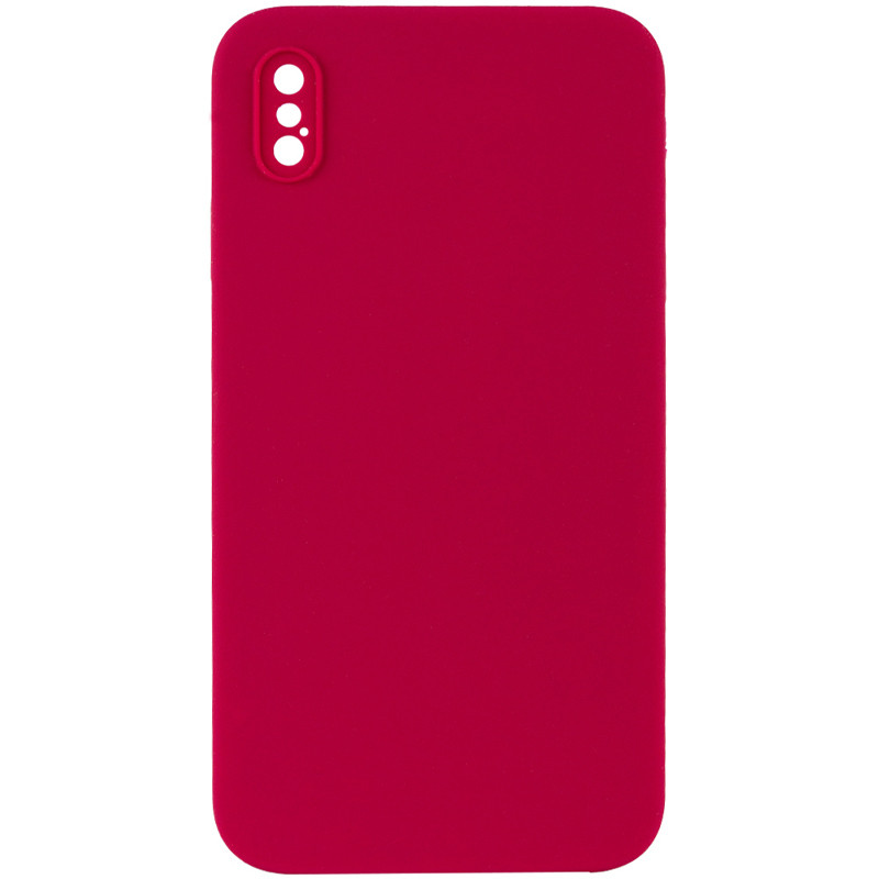 Silicone Case Square Full Camera Protective (AA) NOLOGO на Apple iPhone X / XS (5.8") (Червоний / Rose Red)