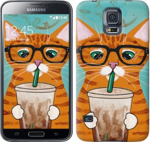 Чехол Зеленоглазый кот в очках для Samsung Galaxy S5 Duos SM G900FD