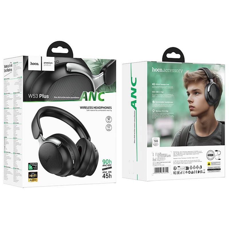 Купить Накладные беспроводные наушники Hoco W53 Plus Tone ANC (Classic Black) на vchehle.ua
