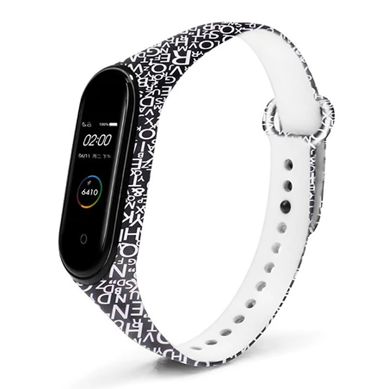 

Силіконовий ремінець з малюнком для Xiaomi Mi Band 5 / 6 (Алфавит / Чорний) 925978
