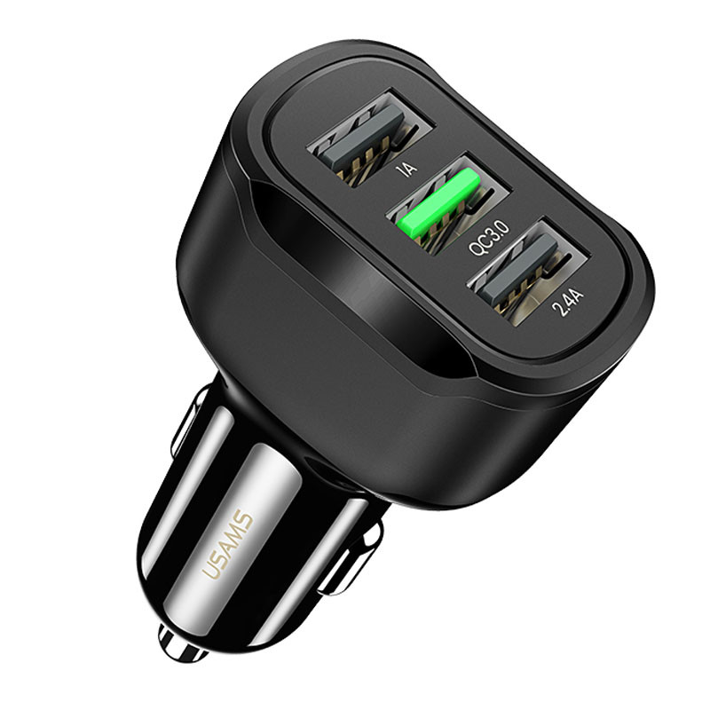 

АЗУ Usams US-CC100-1 C17 3 USB (5V2.4A/5V1A/QC3.0) (Черный) 898241