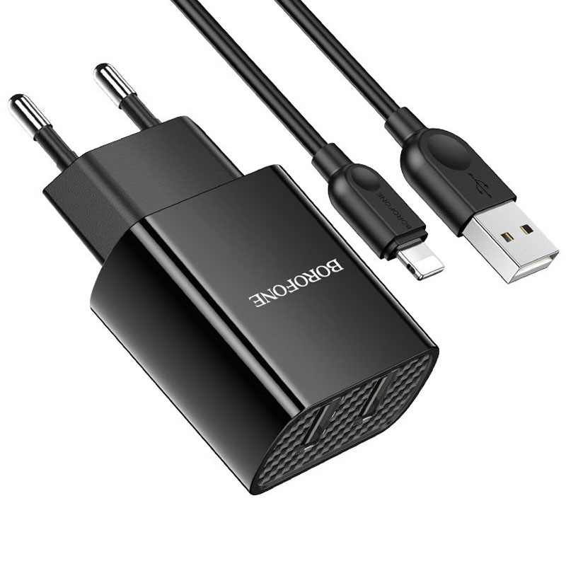 Фото МЗП Borofone BA53A Powerway (2USB/2.1A) + Lightning (Чорний) на vchehle.ua