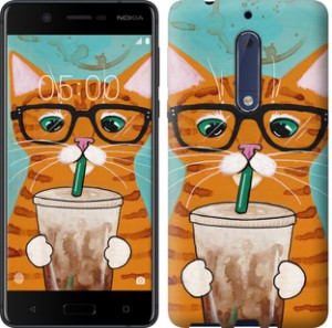 Чехол Зеленоглазый кот в очках для Nokia 5