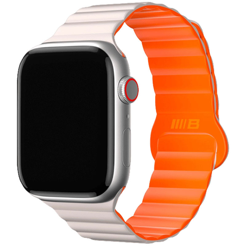 Ремінець BlueO Magnetic Silicone для Apple Watch 42(ser.1-3)/44/45/46/49mm (White / Orange)