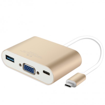 Переходник Baseus Sharp Series (Type-C To VGA + USB 3.0 Adapter) (Золотой)