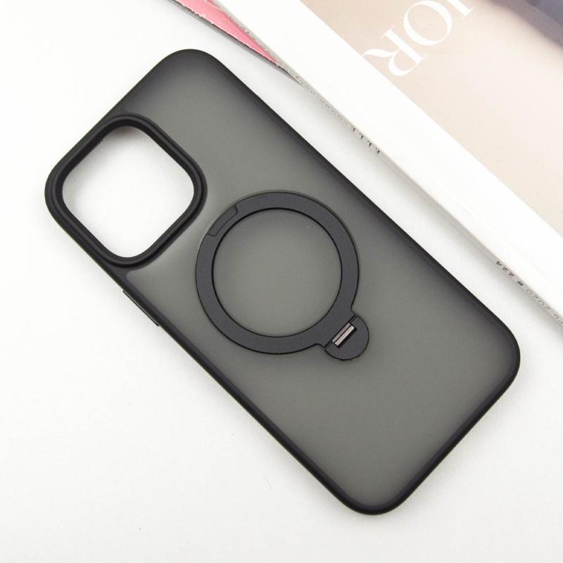 Фото TPU+PC чехол Metal Buttons with Magnetic Safe Colorful HQ Ring для Apple iPhone 14 / 13 (6.1") (Black) на vchehle.ua