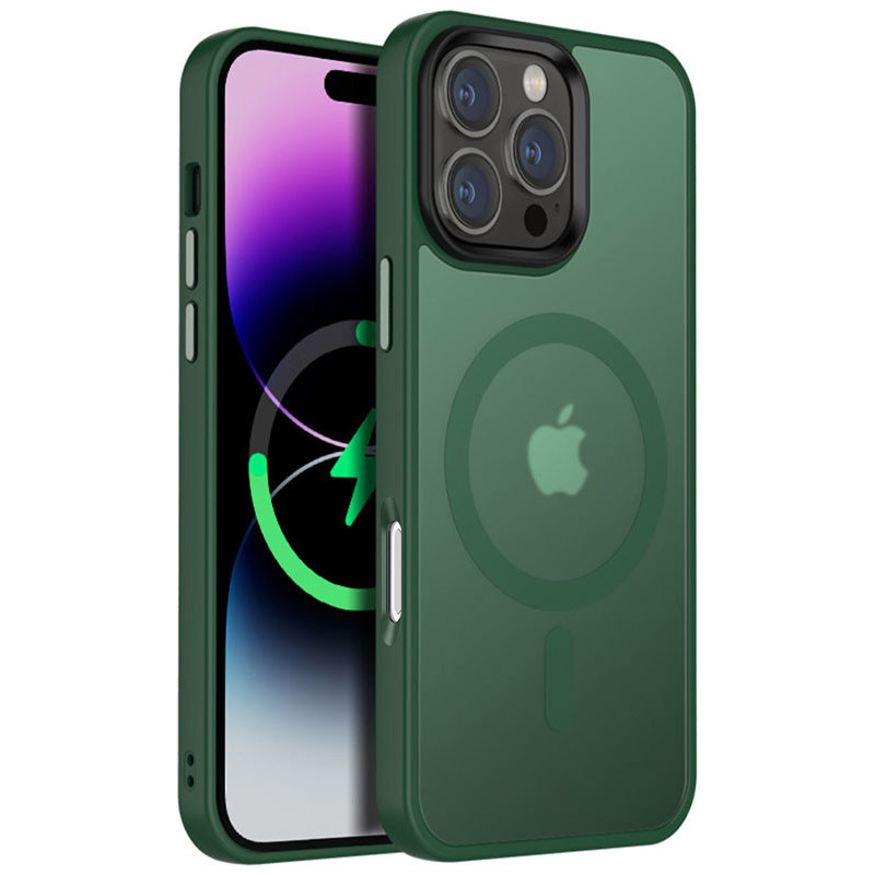 TPU+PC чехол Metal Buttons with  Magnetic Safe Colorful для Apple iPhone 16 Pro (6.3") (Зеленый / Dark Green)