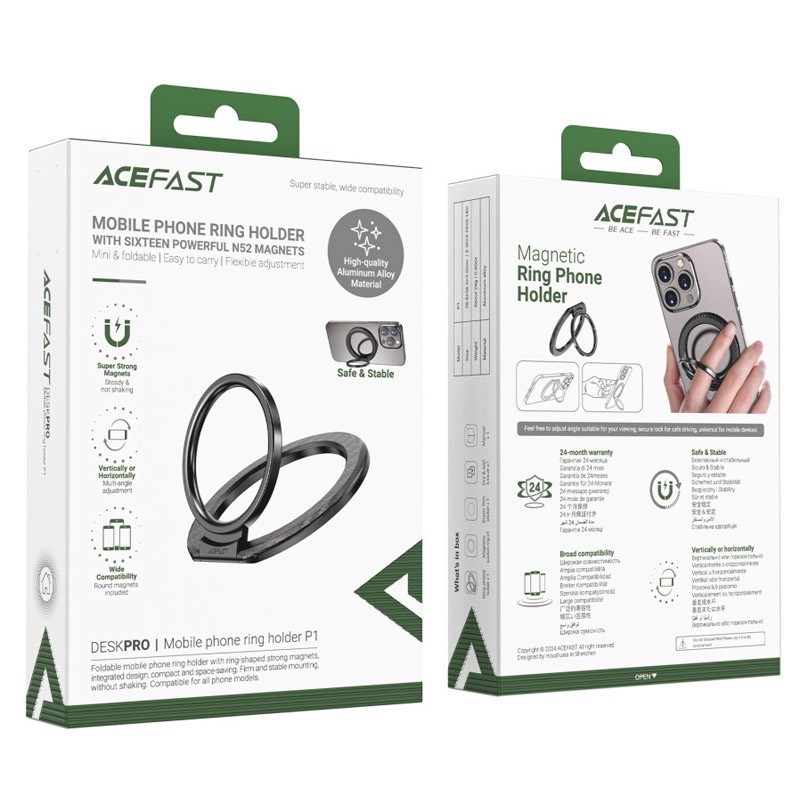 Фото Тримач кільце Acefast P1 Magnetic Ring Phone Holder (Black) в маназині vchehle.ua