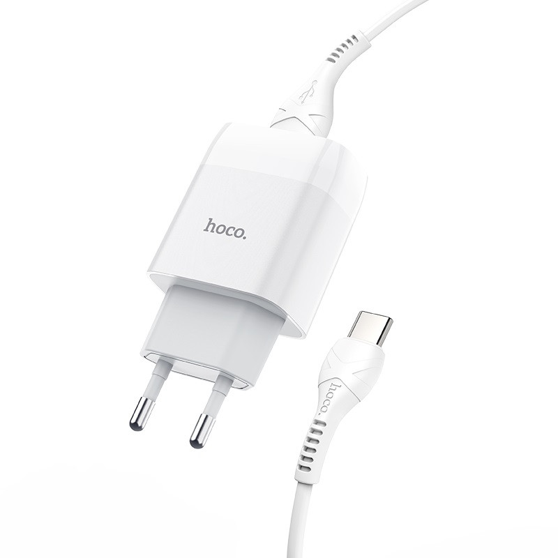 Фото СЗУ Hoco C72A Glorious 2.1A (1USB-A) + кабель USB to Type-C (Белый) в магазине vchehle.ua