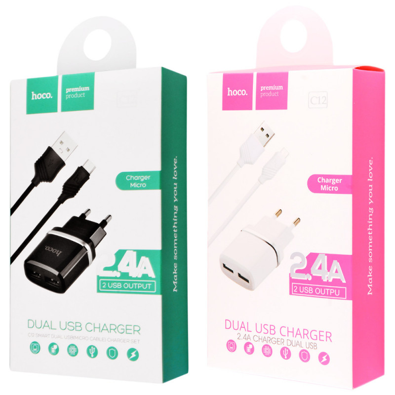 Фото МЗП Hoco C12 Charger + Cable (Micro) 2.4A 2USB на vchehle.ua