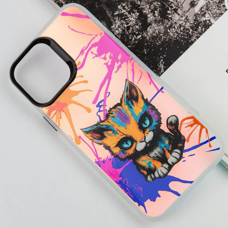Фото TPU+PC чехол TakiTaki Graffiti magic glow для Apple iPhone 14 Pro Max (6.7") (Dark cat / Pink / Purple) в магазине vchehle.ua
