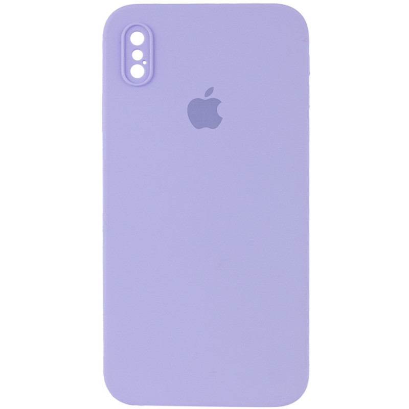 Чехол Silicone Case Square Full Camera Protective (AA) для Apple iPhone XS / X (5.8") (Сиреневый / Dasheen)