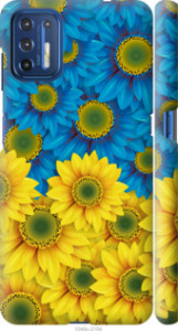Чехол Жёлто-голубые цветы для Motorola G9 Plus