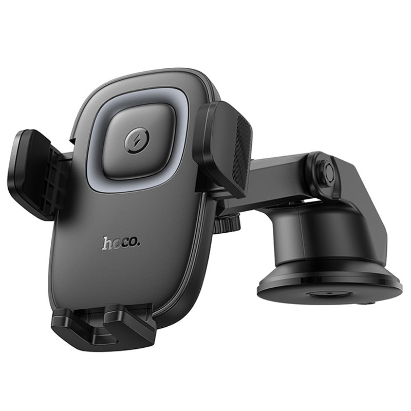 Автодержатель с БЗУ Hoco HW32 Crown push-type (center console) (Black / Metal gray) в магазине vchehle.ua