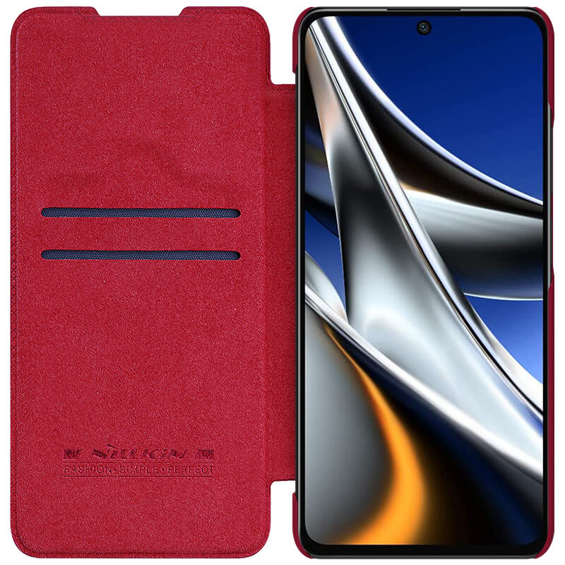 Купить Кожаный чехол (книжка) Nillkin Qin Pro Camshield для Xiaomi Poco X4 Pro 5G (Красный) на vchehle.ua
