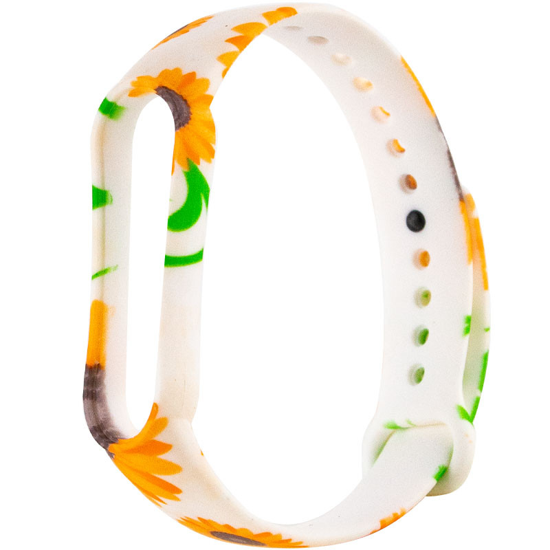 Силіконовий ремінець з малюнком для Xiaomi Mi Band 5 / 6 (Жовті подсолнухи / Білий)