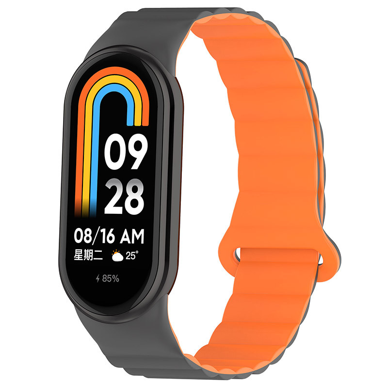 Ремешок Dual-color Magnetic для Xiaomi Mi Band 9/8 (Gray / Orange)
