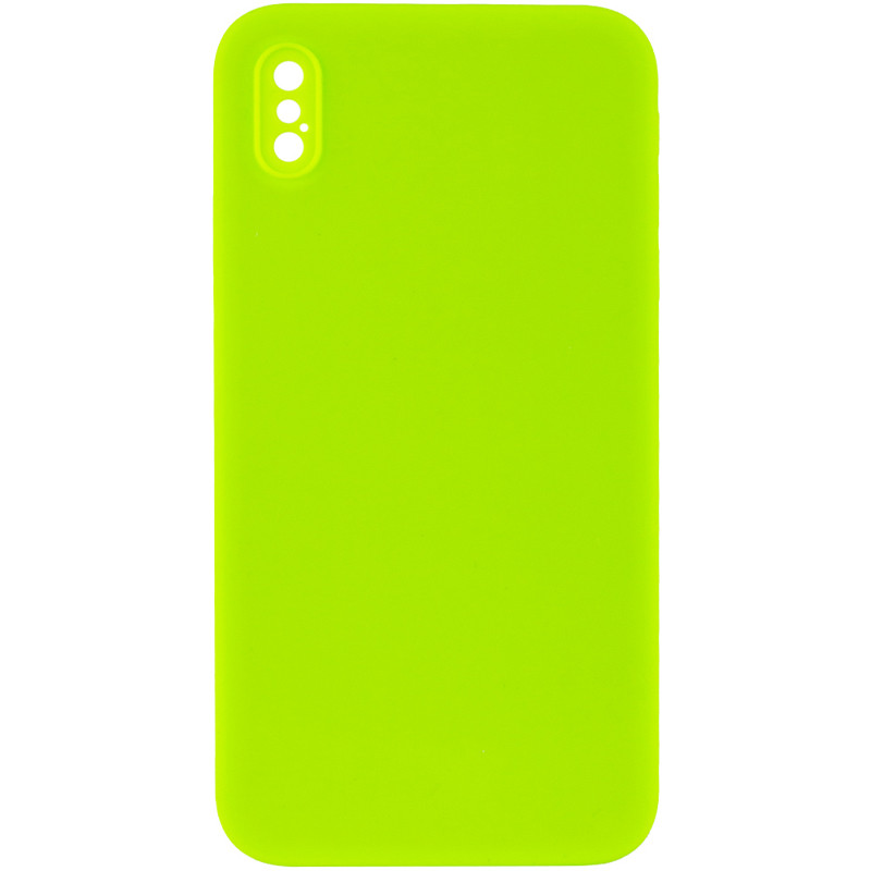 Silicone Case Square Full Camera Protective (AA) NOLOGO на Apple iPhone X / XS (5.8") (Салатовий / Neon green)