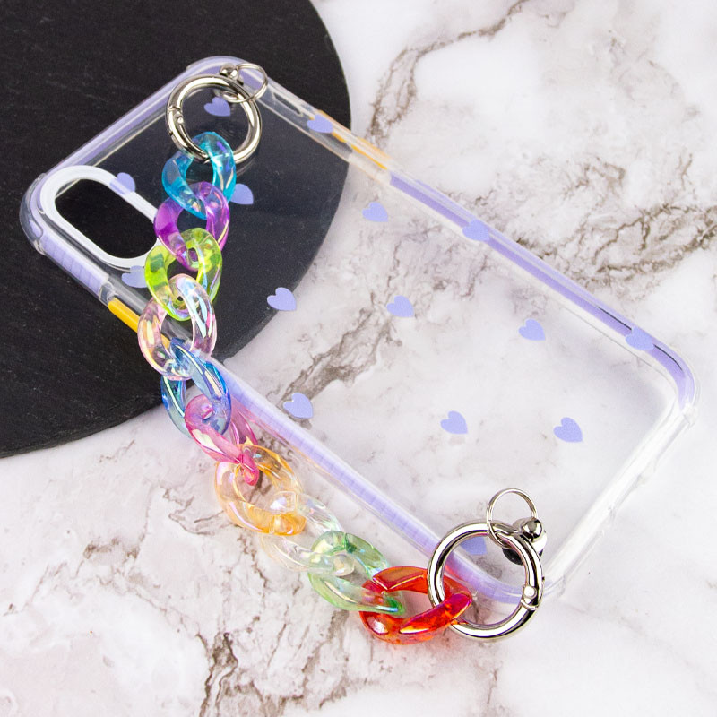

TPU+PC чехол Colorspot с ремешком-цепью для iPhone XS (5.8") (Lilac hearts) 1186858