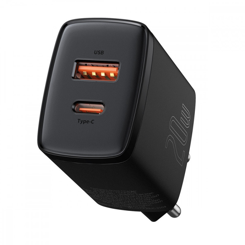 Фото СЗУ Baseus Compact Quick Charger 20W QC+PD (1USB-A/1C) (CCXJ-B) (Black) на vchehle.ua