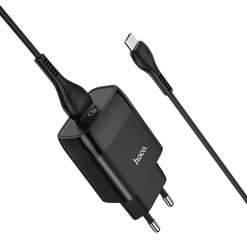 Фото СЗУ Hoco C72Q Glorious QC3.0 18W (1USB-A) + кабель USB to MicroUSB (Черный) на vchehle.ua