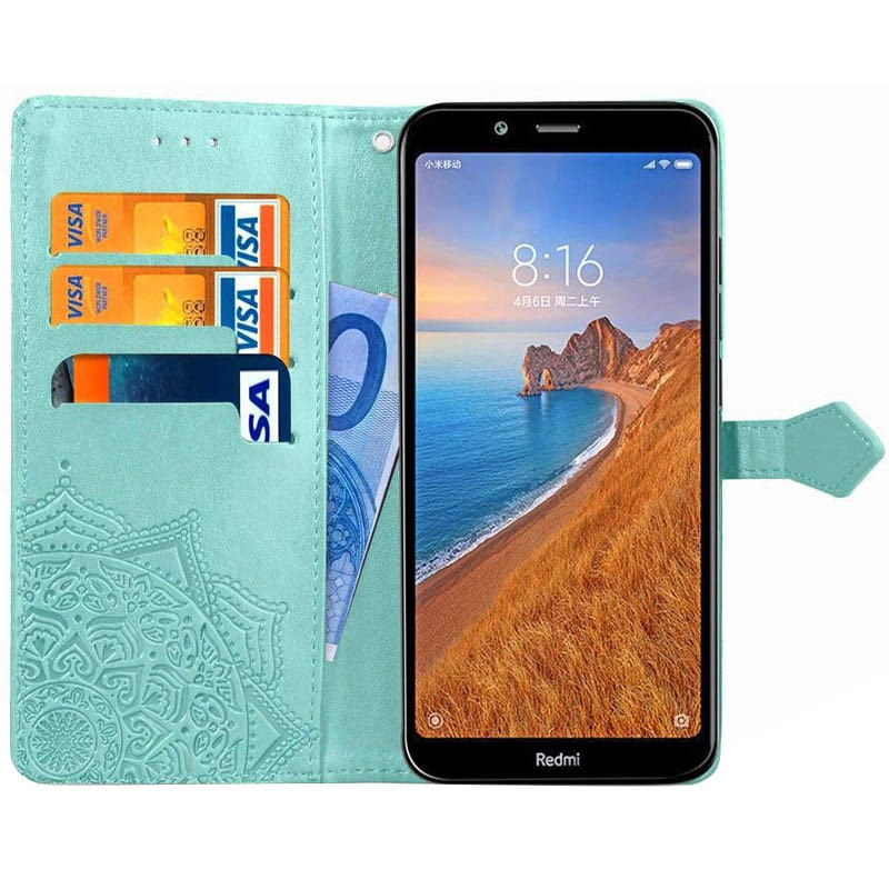 Фото Шкіряний чохол-книжка Art Case з візитницею на Xiaomi Redmi 7A (Бірюзовий) в маназині vchehle.ua