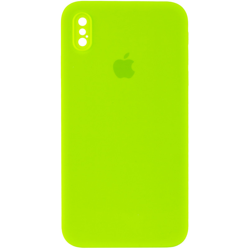 Чохол Silicone Case Square Full Camera Protective (AA) на Apple iPhone XS / X (5.8") (Салатовий / Neon green)