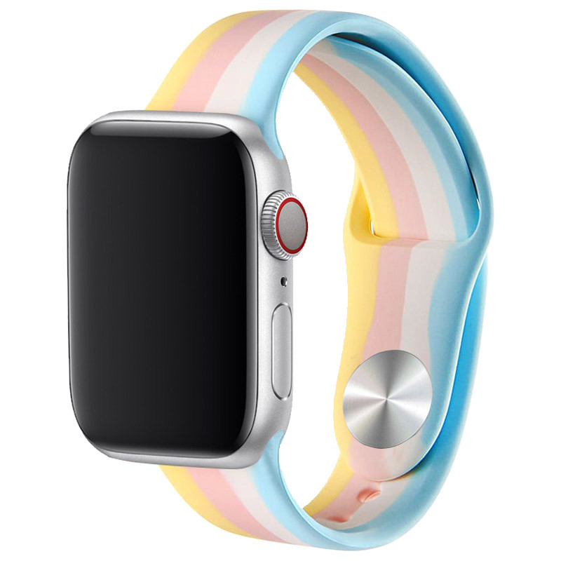 Силиконовый ремешок Rainbow для Apple Watch 38/40/41/42mm (Желтый / Голубой)