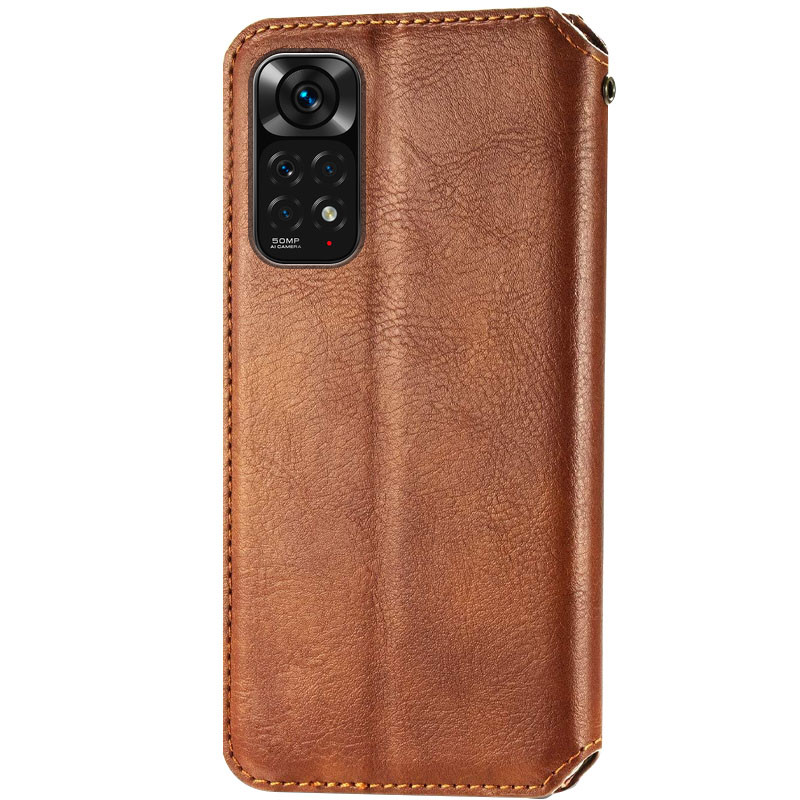 Фото Кожаный чехол книжка GETMAN Cubic (PU) для Xiaomi Redmi Note 11 (Global) / Note 11S (Коричневый) на vchehle.ua