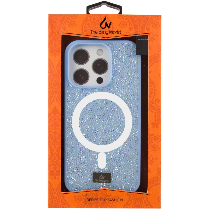 Фото TPU чохол Bling World Rock Diamond with Magnetic Safe на Apple iPhone 15 Pro Max (6.7") (Light blue) на vchehle.ua