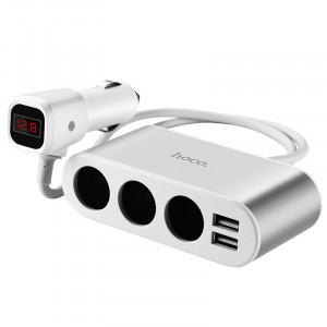 АЗП з перехідником прикурювача Hoco Z13 (3 порту + 2USB / 2.1A + LCD)